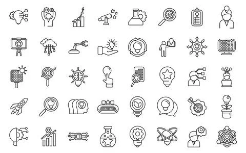 Commitment to innovation icons set outline vector. Passion integrity 스톡 일러스트