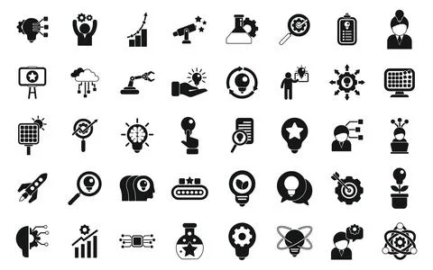 Commitment to innovation icons set simple vector. Passion integrity 스톡 일러스트