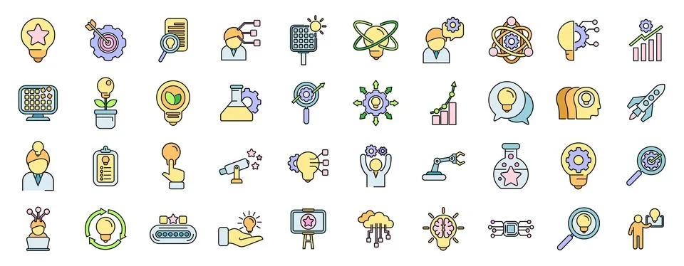 Commitment to innovation icons set vector color line Illustrazione stock