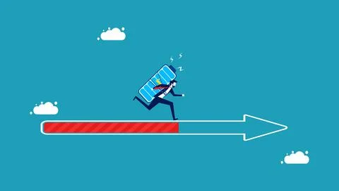 Commitment to mission for progress. Businessman running at full strength on t 스톡 일러스트