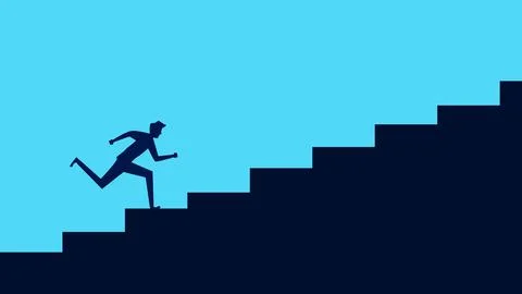 Commitment. Silhouette of a man running on the stairs. business concept vecto Stockillustratie