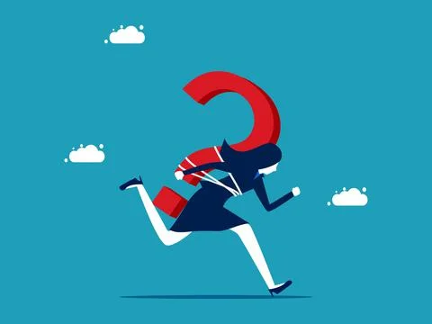 Commitment to solving business problems. businesswoman with a question mark r Illustrazione stock