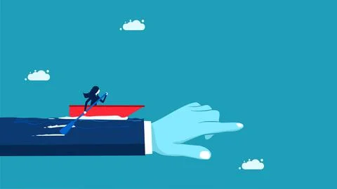 Commitment to work. A female business leader is moving the ship forward. vect Stock Illustration