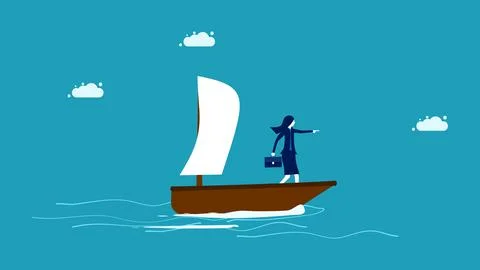 Commitment to work. A female business leader is moving the ship forward. vect 스톡 일러스트