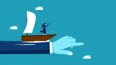 Commitment to work. A female business leader is moving the ship forward. vect Stock Illustration