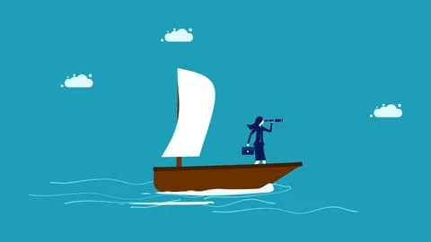 Commitment to work. A female business leader is moving the ship forward. vect Stock Illustration