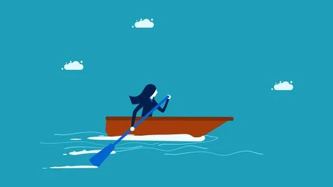 Commitment to work. A female business leader is moving the ship forward. vect Stock Illustration