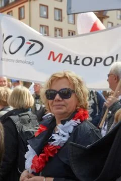 Committee for the Defence of Democracy supporters protesting in Wroclaw Stock Photos