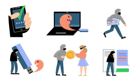 Committing cyber crimes in electronic technologies and payments vector Stock Illustration