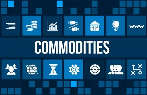 Commodities concept image with business icons and copyspace. Stock Illustration