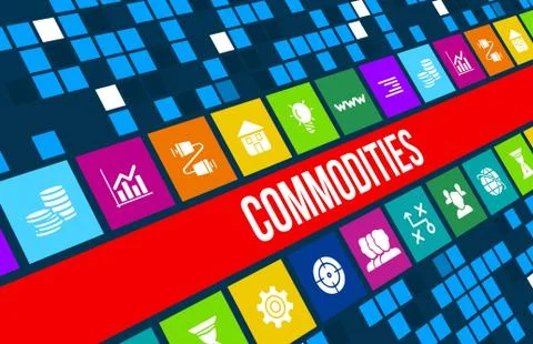Commodities concept image with business icons and copyspace. Stock Illustration