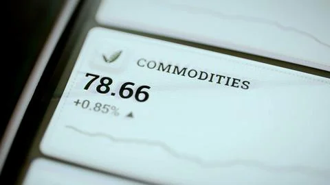 Commodities reading 78.66 with plus 0.85 percent Stock Photos