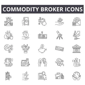 Commodity broker line icons for web and mobile design. Editable stroke signs Stock Illustration