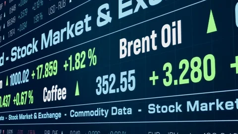 Commodity ticker, prices, trading board, stock market and exchange Stock Footage 311049196