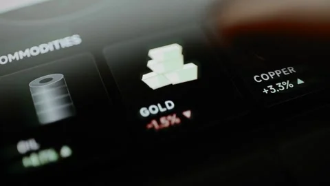 Commodity tiles contrast falling gold and rising copper Stock Footage 346599136