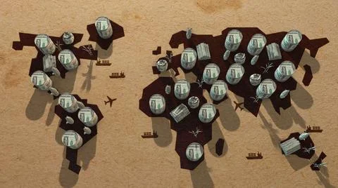 Commodity trade of raw materials crude oil, gold, silver, global commodity Stock Illustration