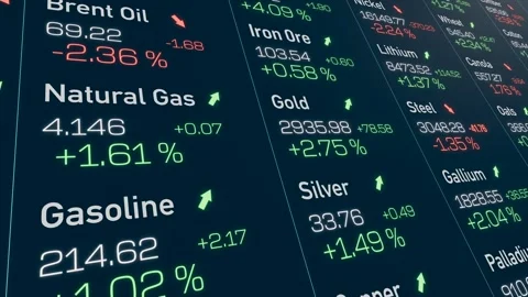 Commodity trading screen, contract prices for various commodities. Stock Footage 306219016