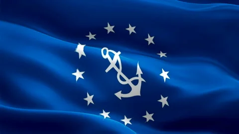 COMMODORE logo. 3d Royal Navy logo waving video. Logo of COMMODORE seamless Stock Footage 169985054