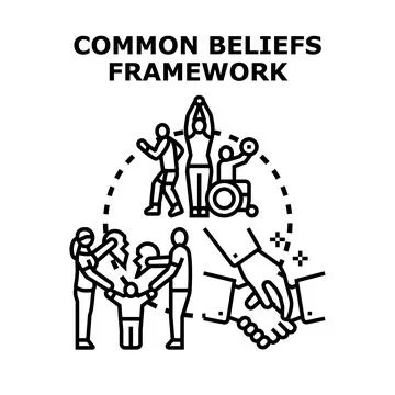 Common beliefs framework uniting diverse communities and concepts Stock Illustration