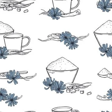 Common chicory. Vector   pattern. Stock Illustration
