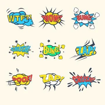 Common Comics Exclamations, speech bubble Vector Illustration Set Stock Illustration