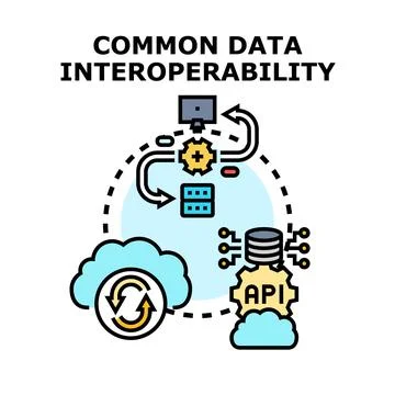 Common data interoperability concept connecting data systems イラスト素材