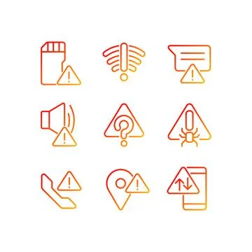Common electronic device issues pixel perfect gradient linear vector icons set Stock Illustration