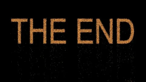 Common expression THE END appears from the sand, then crumbles. Alpha channel Stock-Footage 83949232