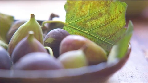 Common figs in bowl Stock Footage