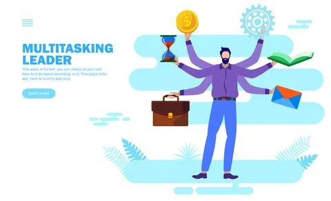 Common man multitasking with multiple hands Illustrazione stock