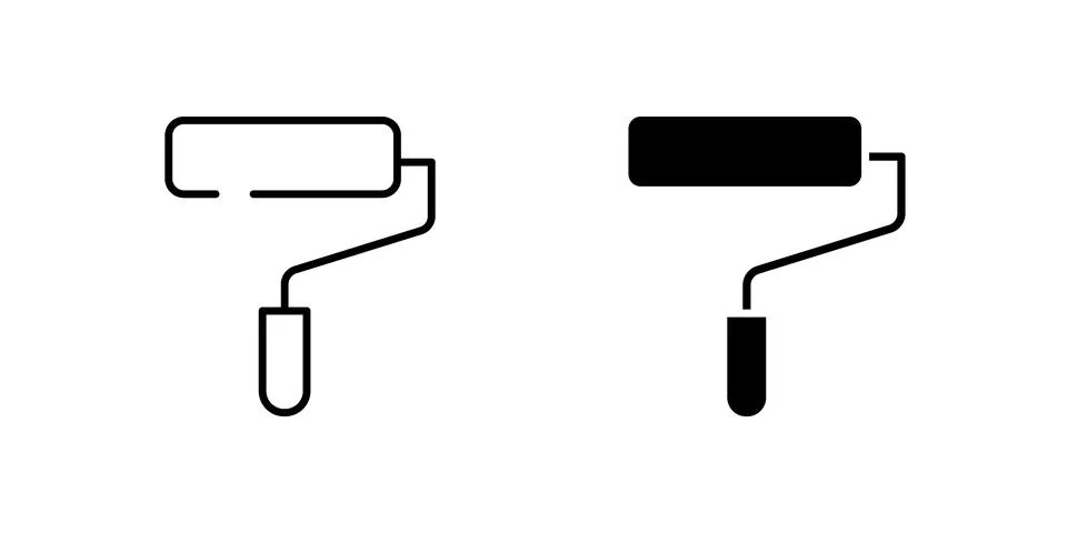 Common paint roller icon set for home renovation, painting, and DIY project.. Illustrazione stock