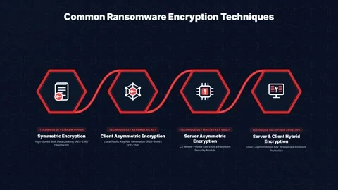 Common ransomware encryption techniques process animation. 4K Stock Footage 346882337