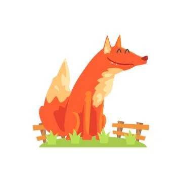 Common Red Fox With Fluffy Coat Standing On Green Grass Patch In Open Air Zoo Stock Illustration