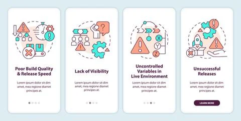 Common release management challenges onboarding mobile app screen Illustrazione stock