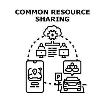 Common resource sharing via online platform and ride pooling Stock Illustration