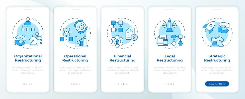 Common restructuring models blue onboarding mobile app screen Stock Illustration