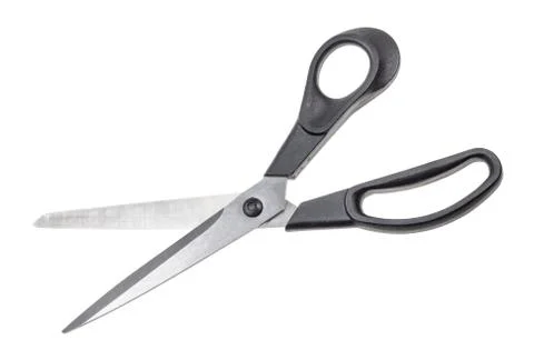 Common scissors with black plastic handles Stock Photos