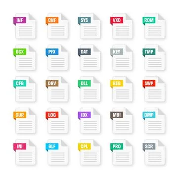 Common system file formats. Document types and extensions. Flat style icons 스톡 일러스트