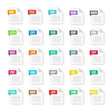 Common system file formats. Document types and extensions. Flat style icons Illustrazione stock