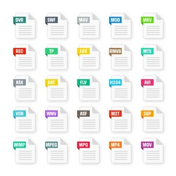 Common system file formats. Document types and extensions. Flat style icons イラスト素材