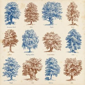 Common trees illustrations set Illustrazione stock