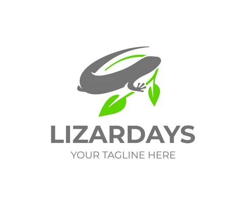 Common wall lizard logo design. Lizard silhouette with leaves vector design Stock Illustration