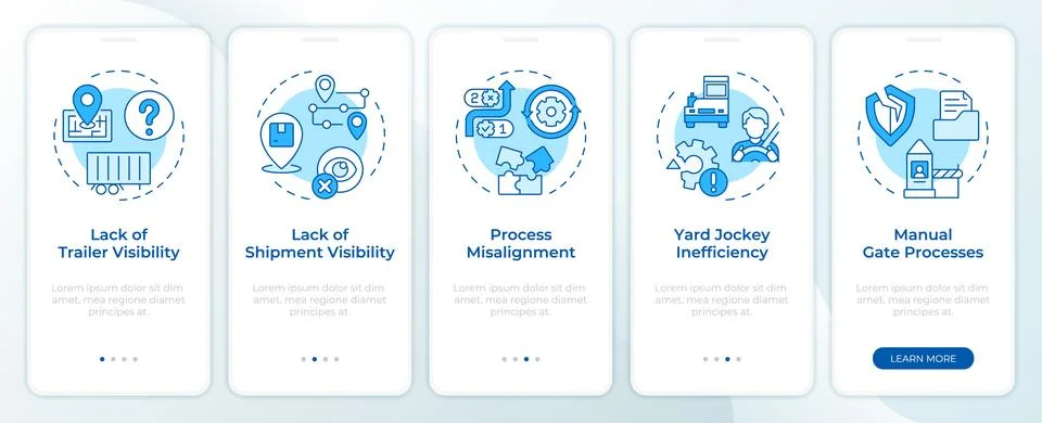 Common yard management challenges blue onboarding mobile app screen Stock Illustration