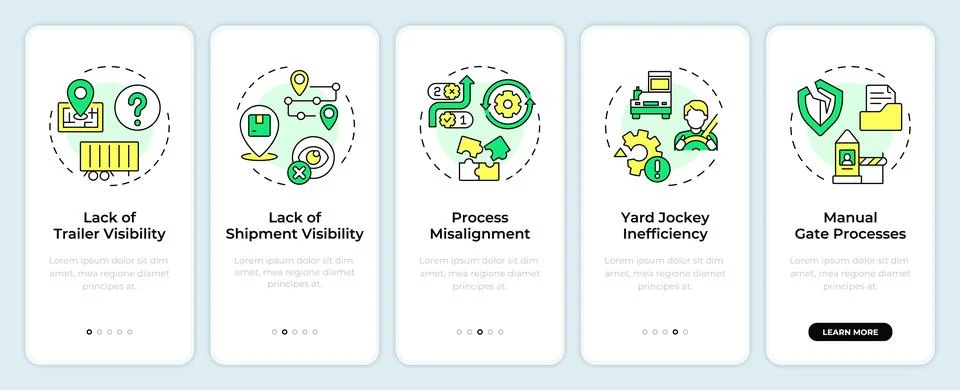 Common yard management challenges onboarding mobile app screen Stock Illustration