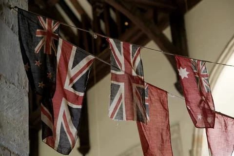 Commonwealth and Red Ensign Flags hanging Stock Photos