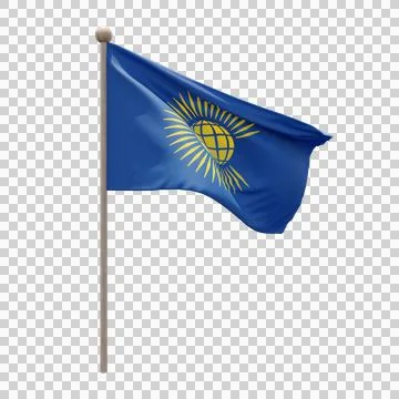 Commonwealth of Nations 3d illustration flag on pole. Wood flagpole Illustrazione stock