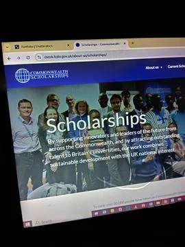 Commonwealth Scholarship website user interface opened on PC. Stock Photos