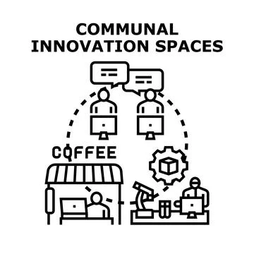 Communal innovation spaces for collaborative problem solving Stock Illustration