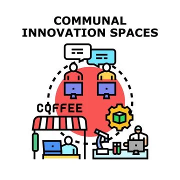 Communal innovation spaces for collaborative problem solving Stock Illustration