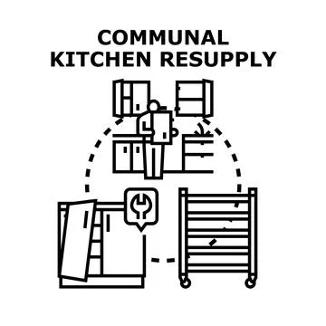 Communal kitchen resupplying items and maintenance operations Stock Illustration